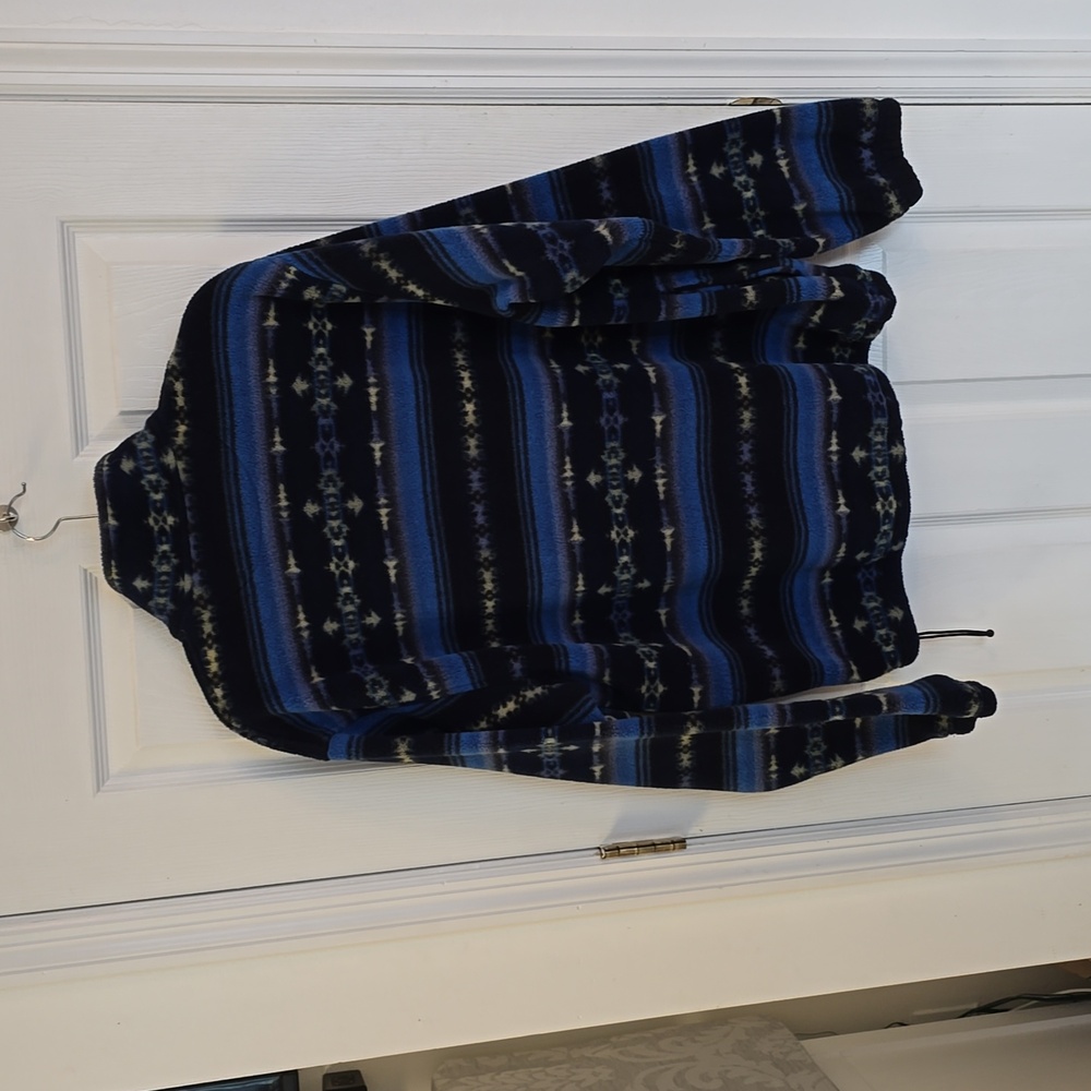 Lands' End Men's Pull over 1/4 Zip Polartech Sweater Print Blue Green Size Large - Picture 7 of 16